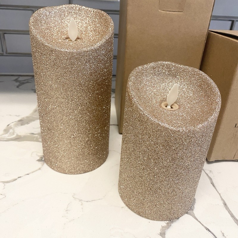 Luminara Gold Glitter Flame Effect Flameless Battery Candle Pair 7.5” & 5.5” gallery