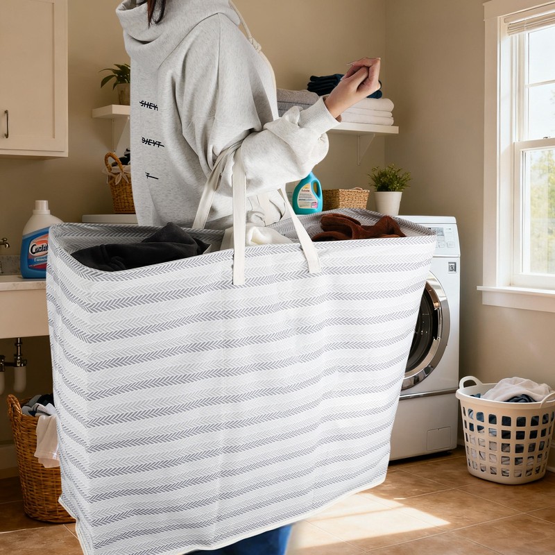 200L Laundry Hamper 3 Section Collapsible Laundry Basket Dirty Clothes Hampers gallery