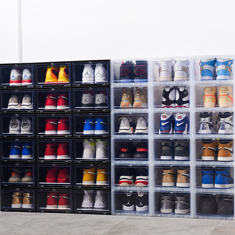 12 Clear Shoe Boxes Magnetic Drop Front Sneaker Rack Storage Organizer Stackable gallery