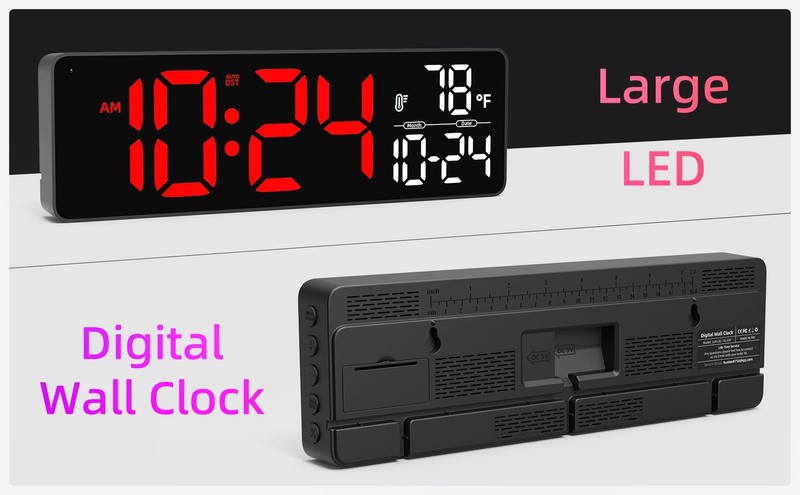 Large LED Digital Wall Clock with Date, Temperature, Auto-Brightness, Auto-DS... gallery