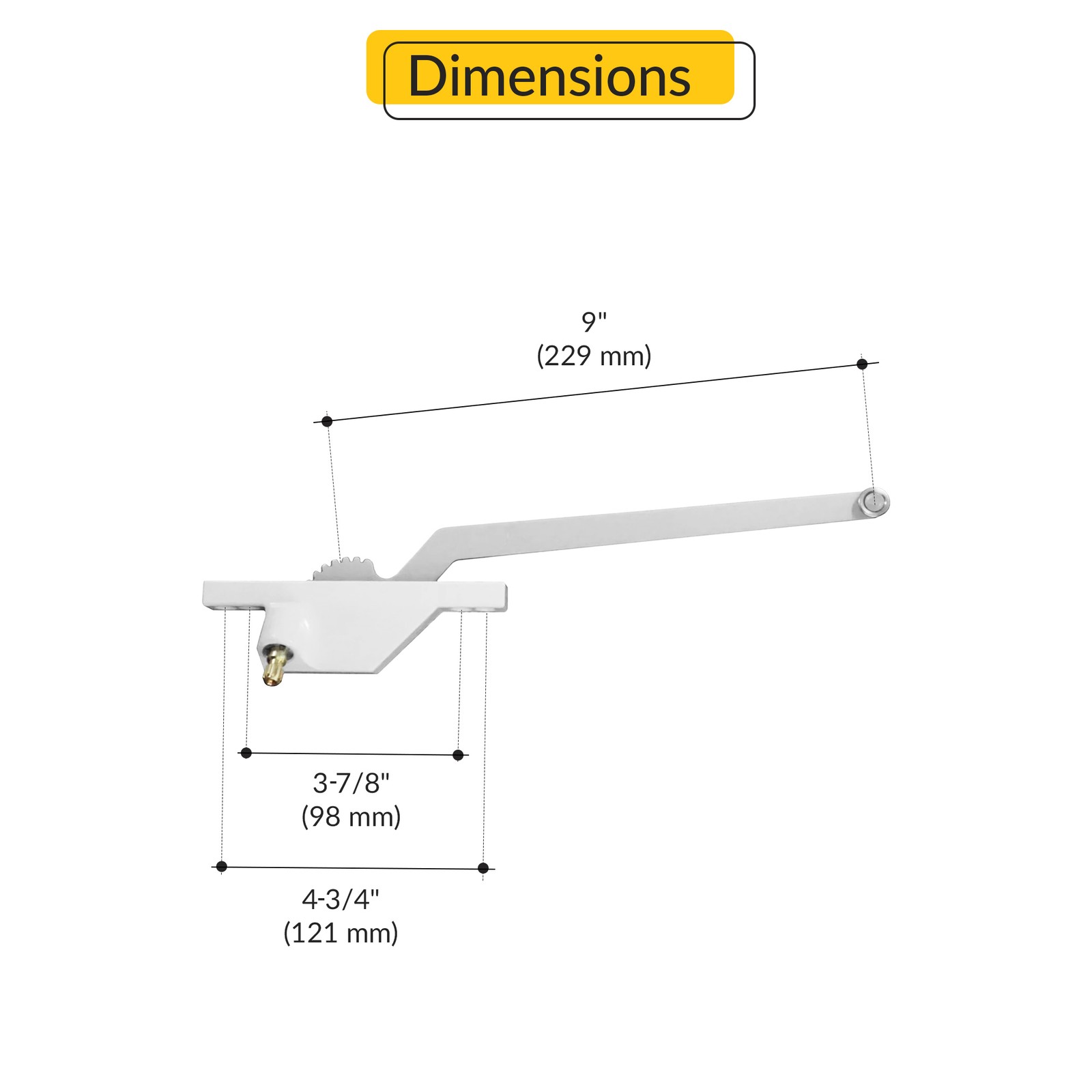 Brixwell Single Arm Casement Operator, LH, Rear Mount, 9" Arm Length, White gallery