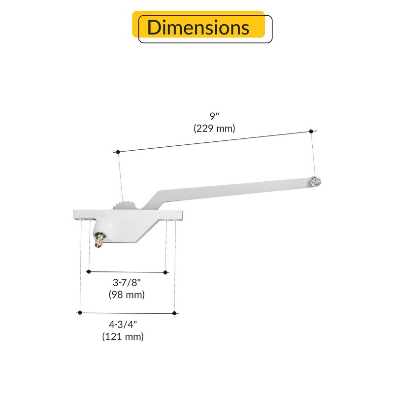 Brixwell Single Arm Casement Operator, LH, Rear Mount, 9" Arm Length, White gallery