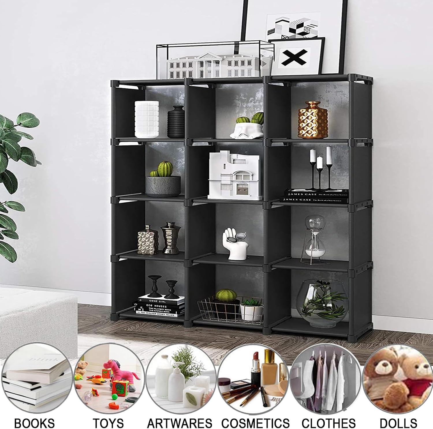 12 Cube Storage Organizer Book Shelves, DIY Open Stackable Bookshelf, Extra Larg gallery
