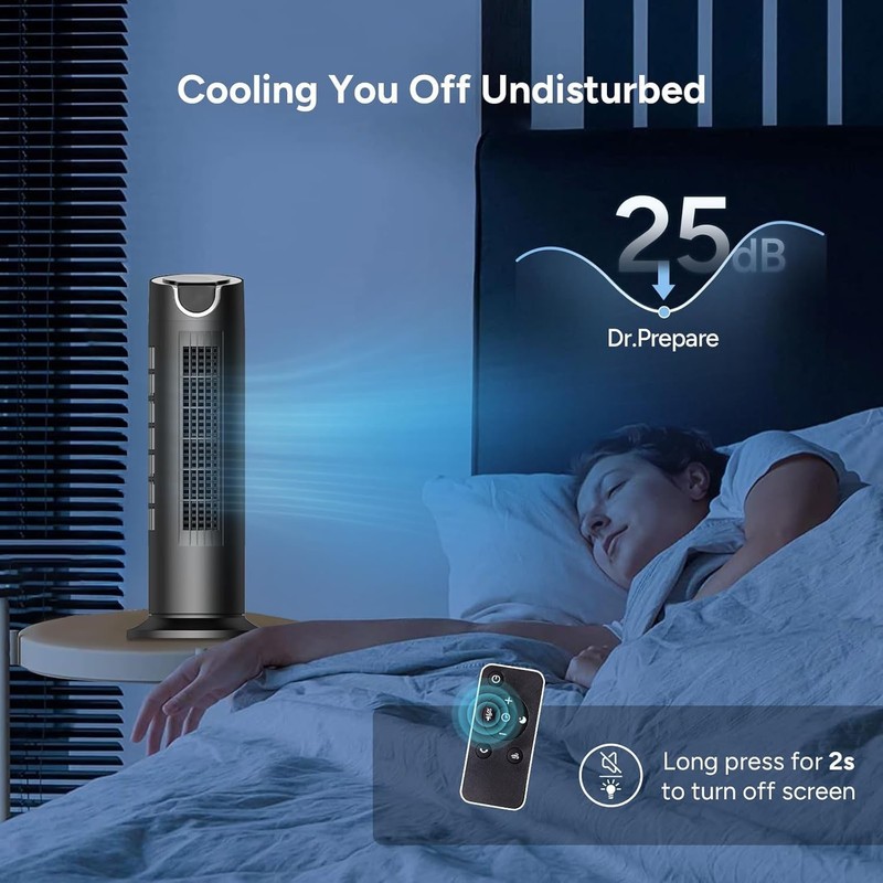 Ventilador de torre para dormitorio, silencioso (25 dB), sin aspas, con control gallery