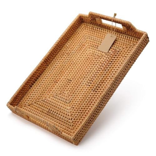 Hand-Woven Rattan Rectangular Serving Tray with Handles for 14.5x10.2x1.4inches gallery