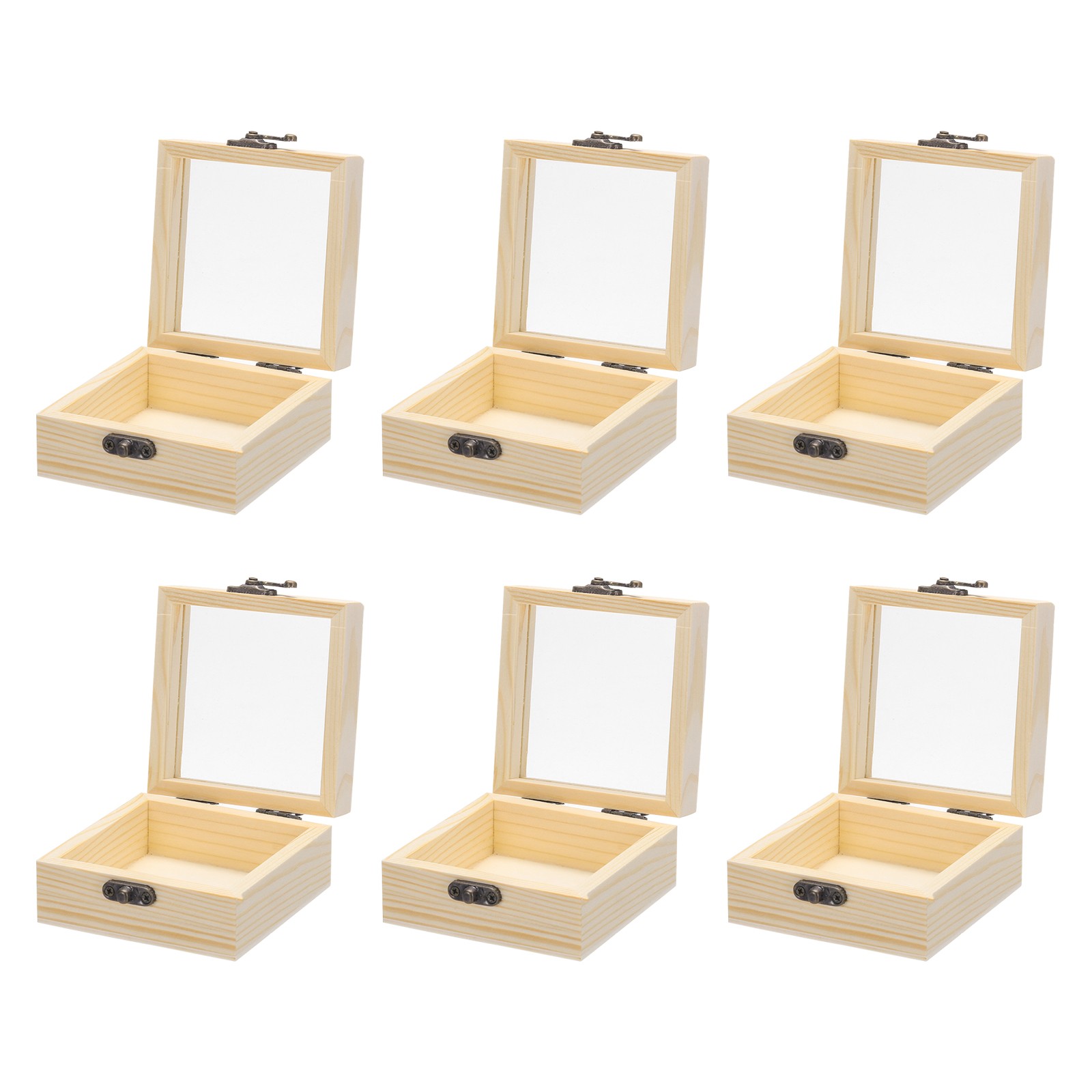Unfinished Wooden Display Box,3.5"x3.5"x1.8" with Glass Lid,6Pcs Beige gallery