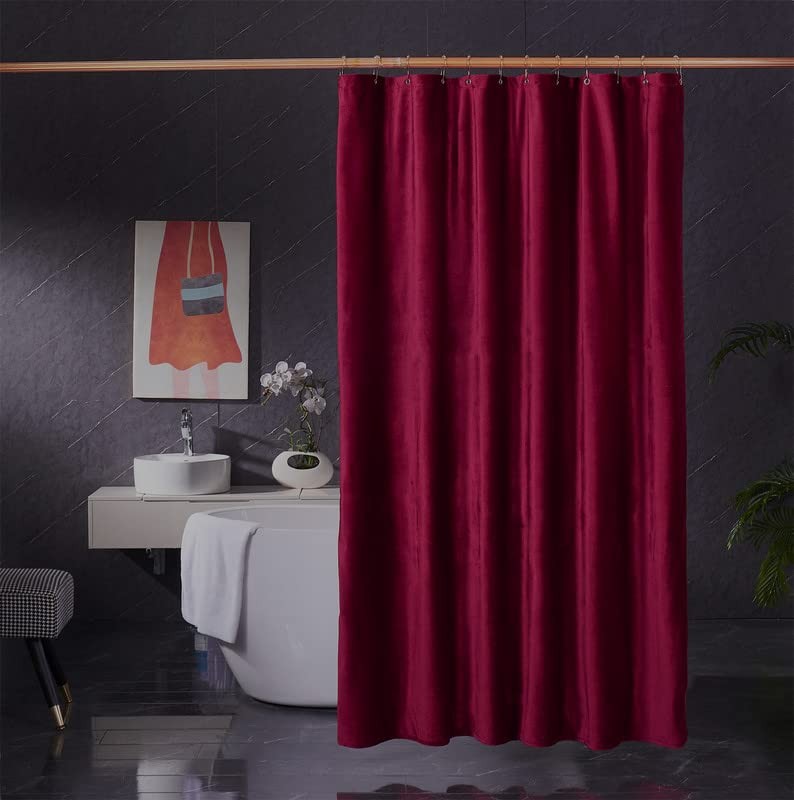 Velvet Burgundy Shower Curtains for Bathroom260 GSM Heavy Duty Red Fabric Lux... gallery