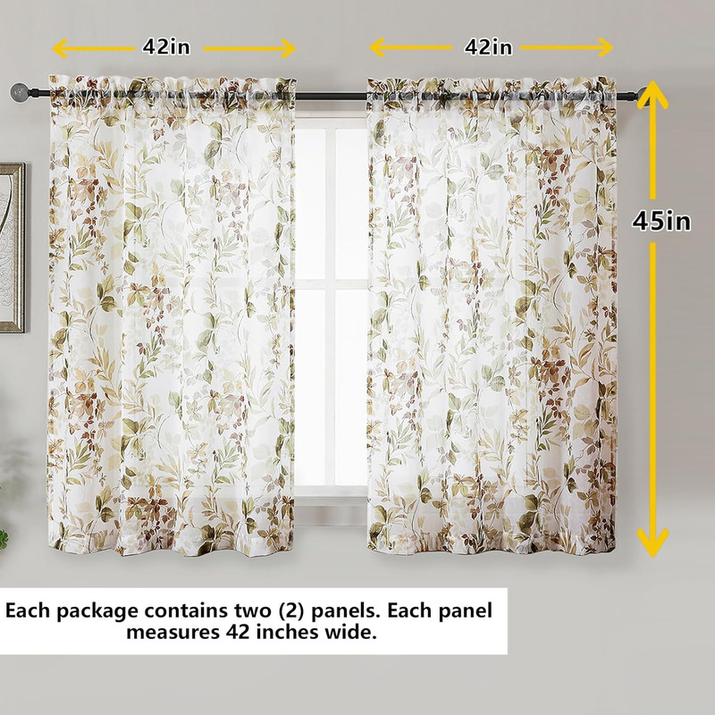 Crushed Kitchen Window Curtains 45 Inches Length 2 42W X 45L Multi Color gallery