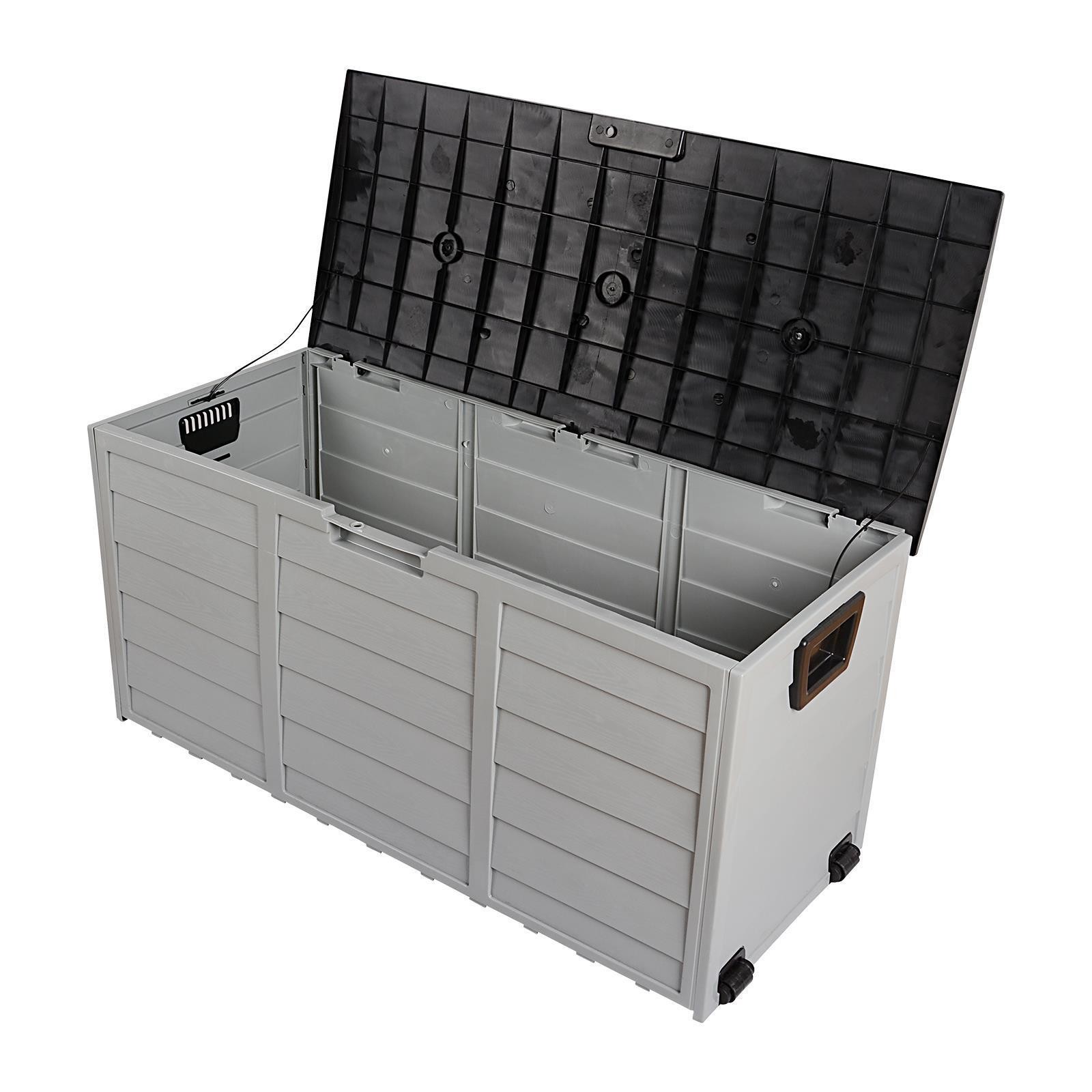 All Weather UV Pool Deck Box Storage Shed Bin Backyard Patio Outdoor w/ Wheel gallery