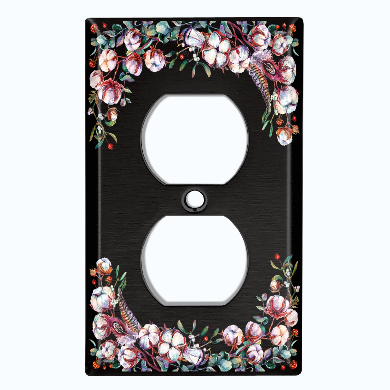 Metal Light Switch Cover Wall Plate Cotton Flower Plant Circle Black FLW025 gallery