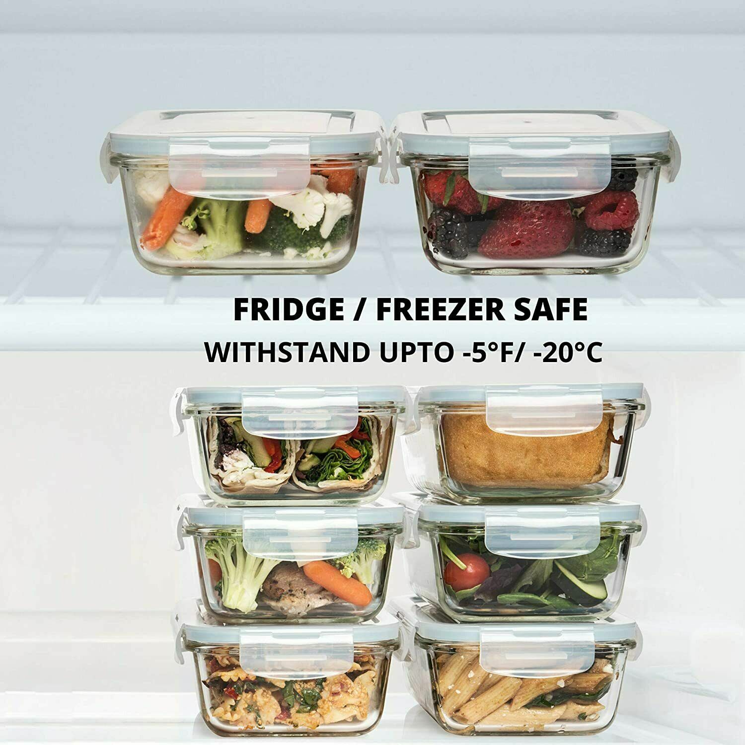 Glass Storage Containers with Airtight Lids, Microwave Safe, 30oz, Set of 16 gallery