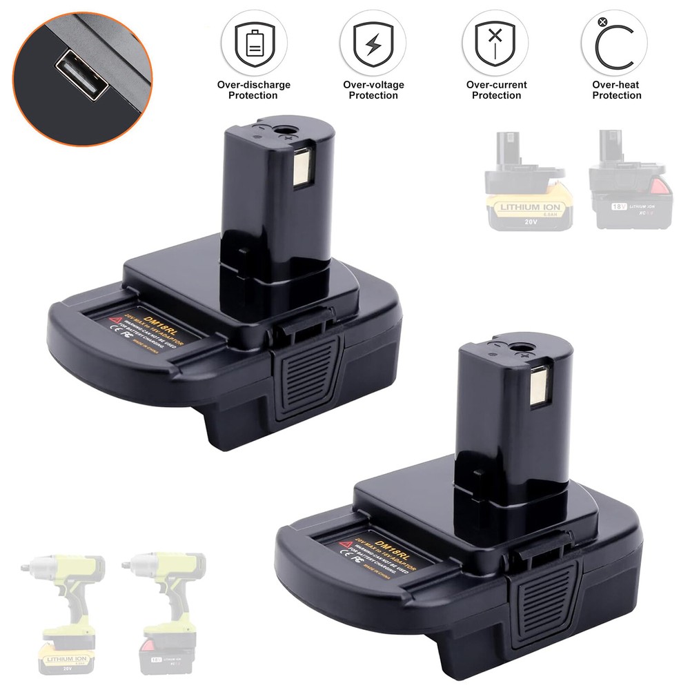 2 Pack Battery Adapter Converter for De walt 20V Milwaukee 18V to Ryobi 18V Tool