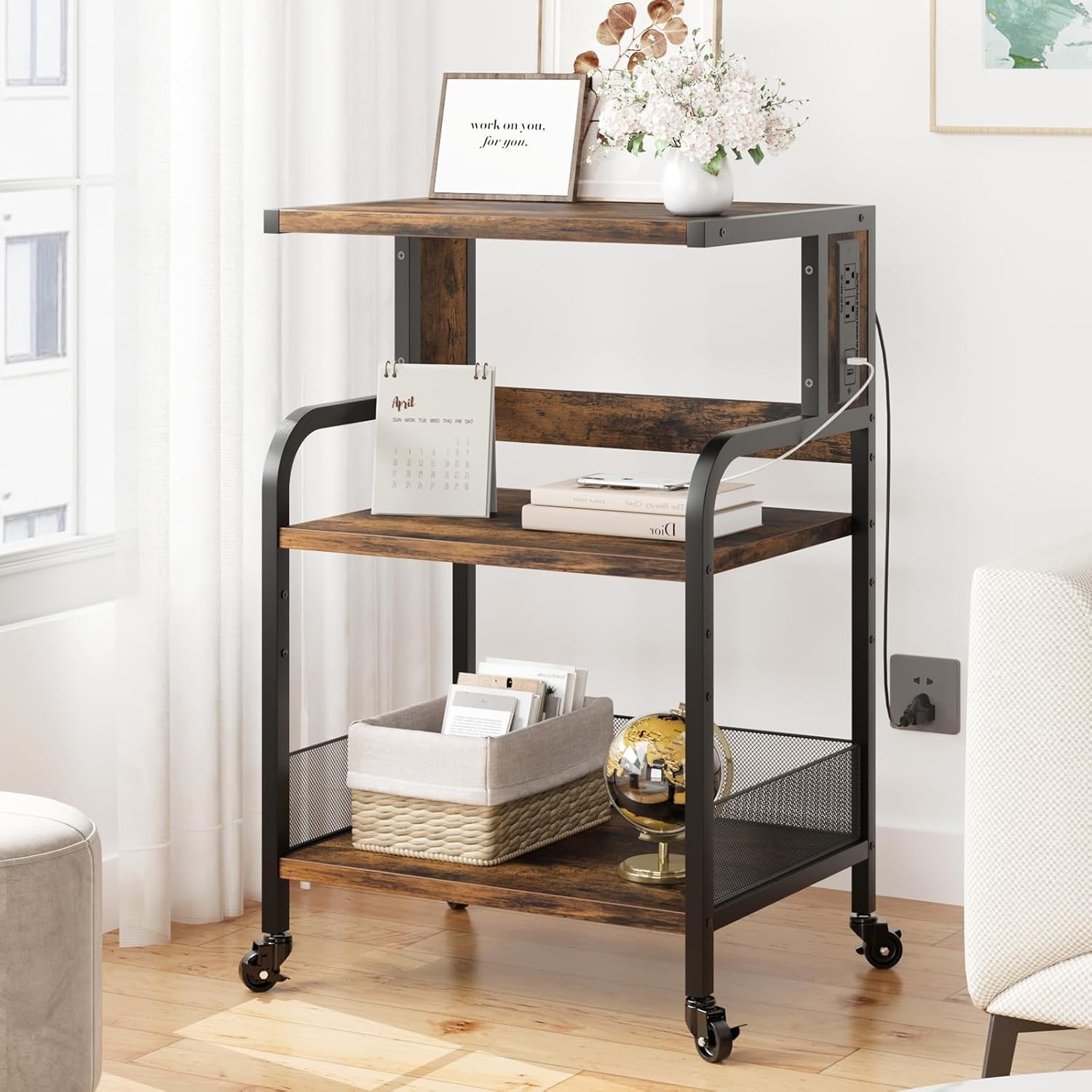 3-Tier Large Printer Stand Industrial Rolling Printer Cart W/ Adjustable Shelf gallery