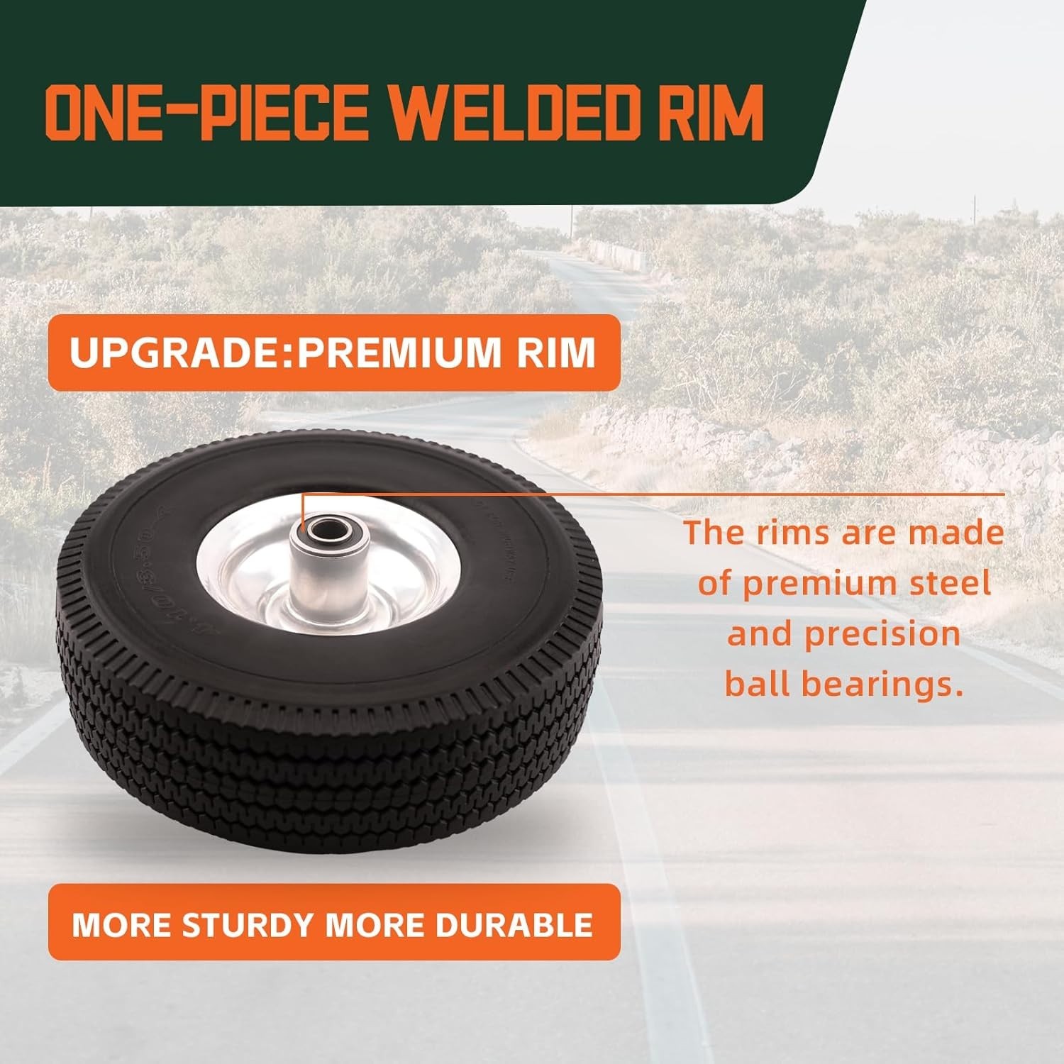 4.10/3.50-4 Polyurethane Solid Wheel Non-Rubber Tires for Garden Wagon Cart 2pcs gallery