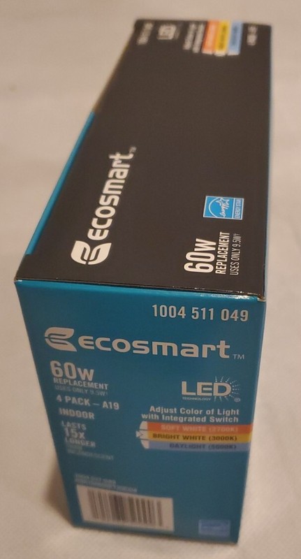 Ecosmart LED 60w Replacement Dimmable Bulb A9A19A60WT20C04 4 Pack E345327 gallery