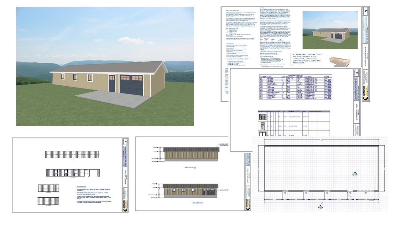 blueprin60’x24’ Garage Blueprints – Large Detached Garage Plans for Workshop gallery