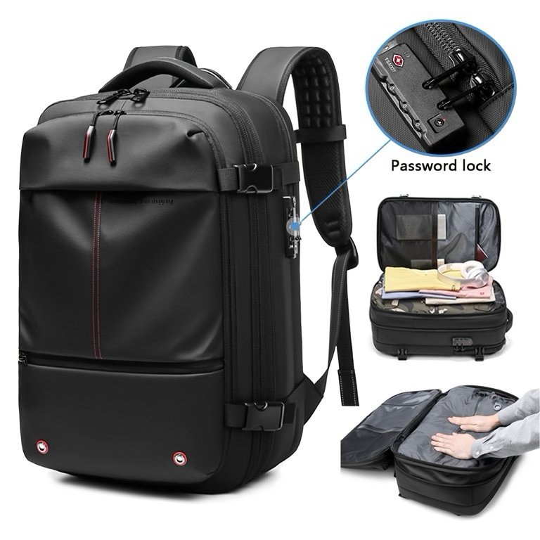 TRAVEL SENTRY Backpack Black Compression Expandable Laptop Weekender Hiking TSA!