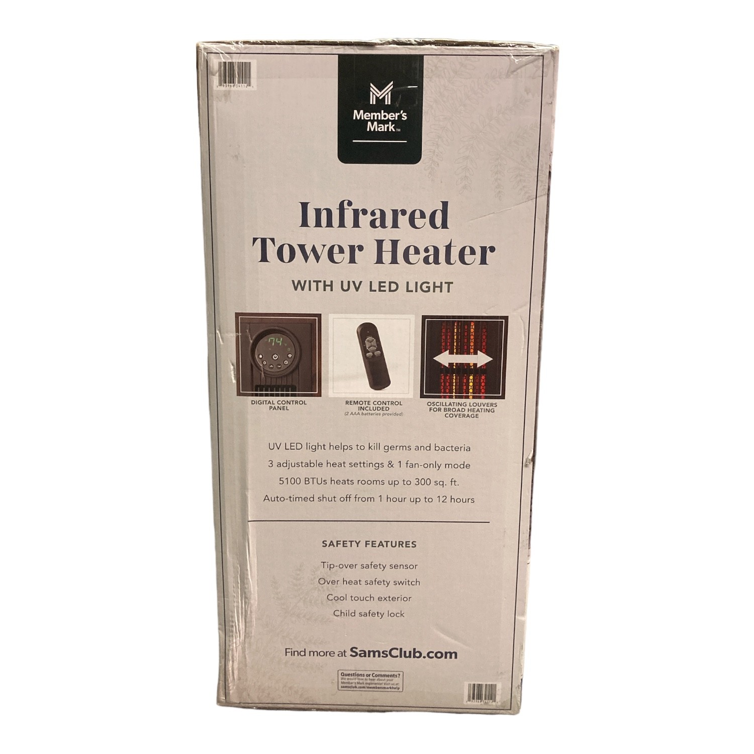 Member's Mark 23" 3-Element Infrared Wood Tower Heater with UV LED Light gallery