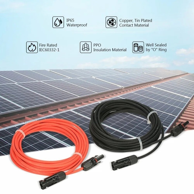10 AWG Solar Panel Extension Cable PV Wire Solar Connectors Pair Black Red 6mm² gallery