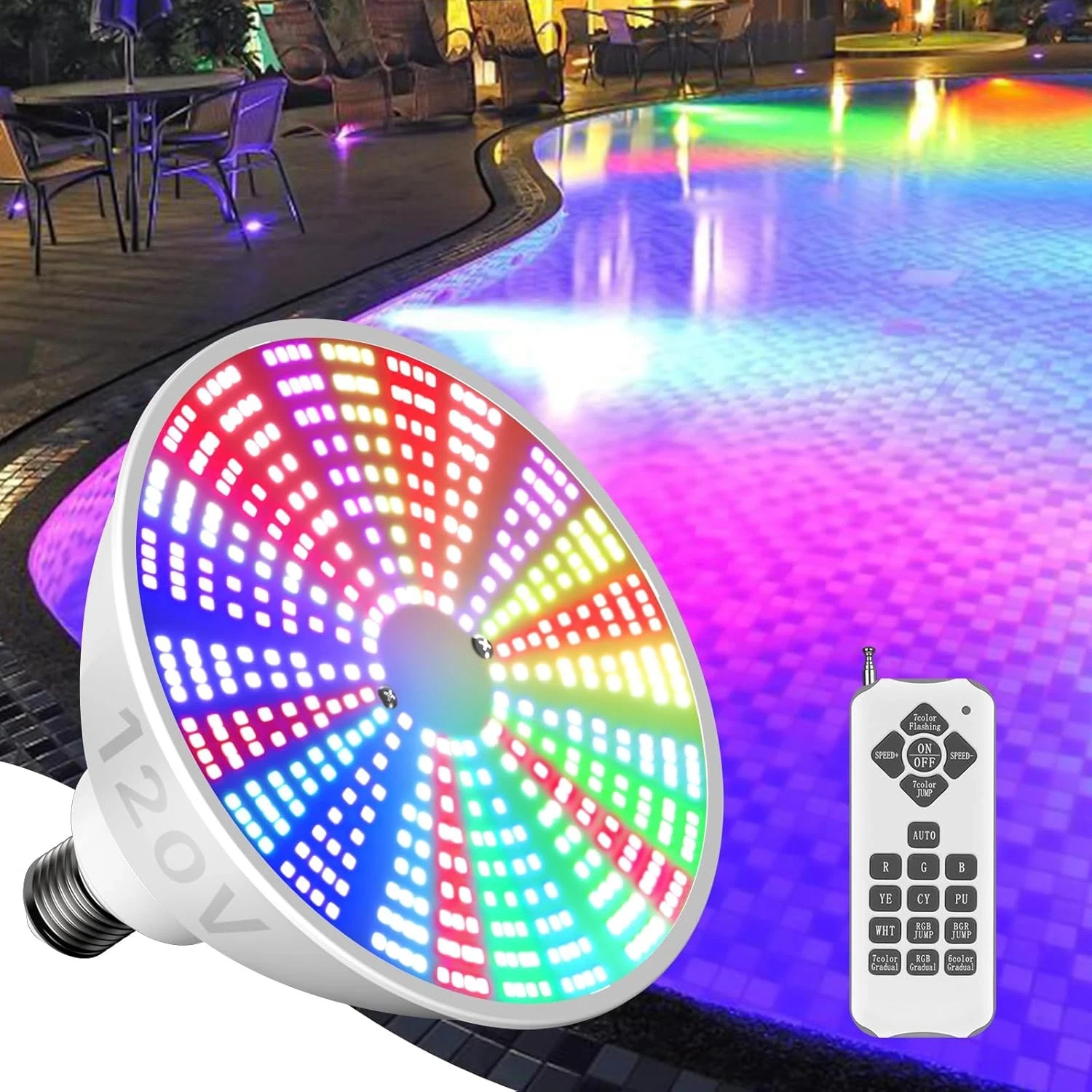 LED Pool Light Bulb: 120V 45W RGBW Pool Light for Inground Pool with 15 Light Mo gallery