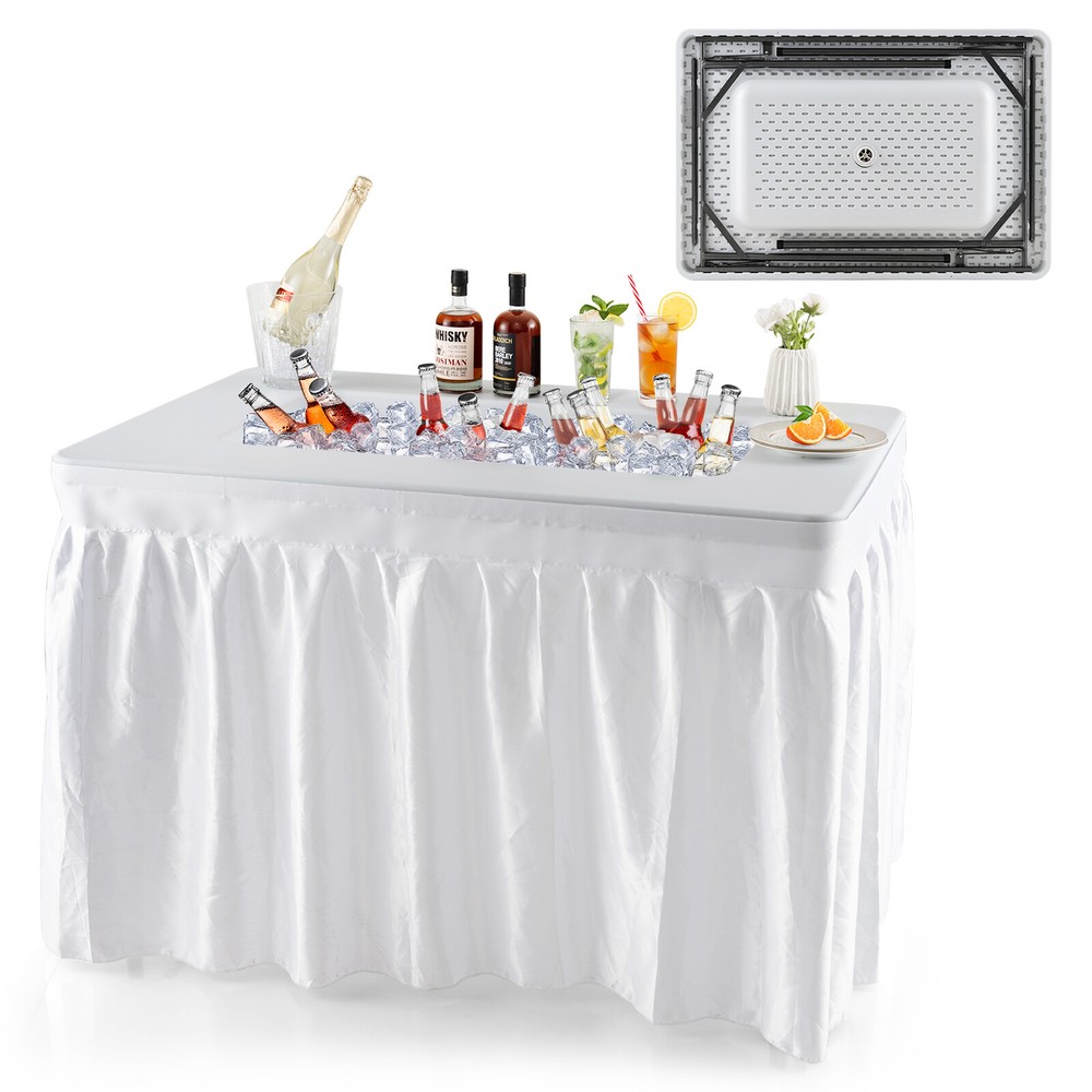 4 FT Folding Ice Bin Table Outdoor Ice Cooler Table w/Matching Skirt Party BBQ