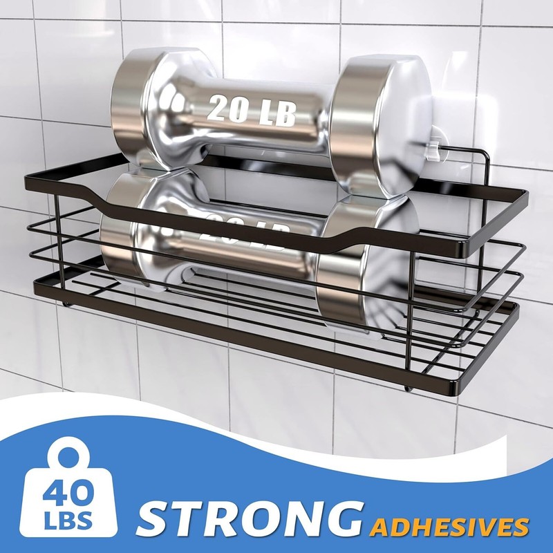 Rustproof Shower Shelf Rack Adhesive Shower Shelves & 4 Hooks Organizer 2 Pcs gallery