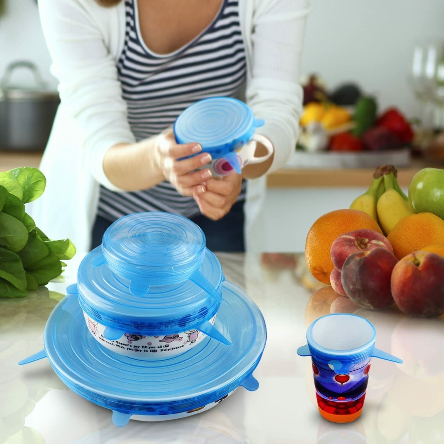6Pcs Stretch Silicone Lids Bowl Reusable Kitchen Food Storage Wrap Sealing Cover gallery