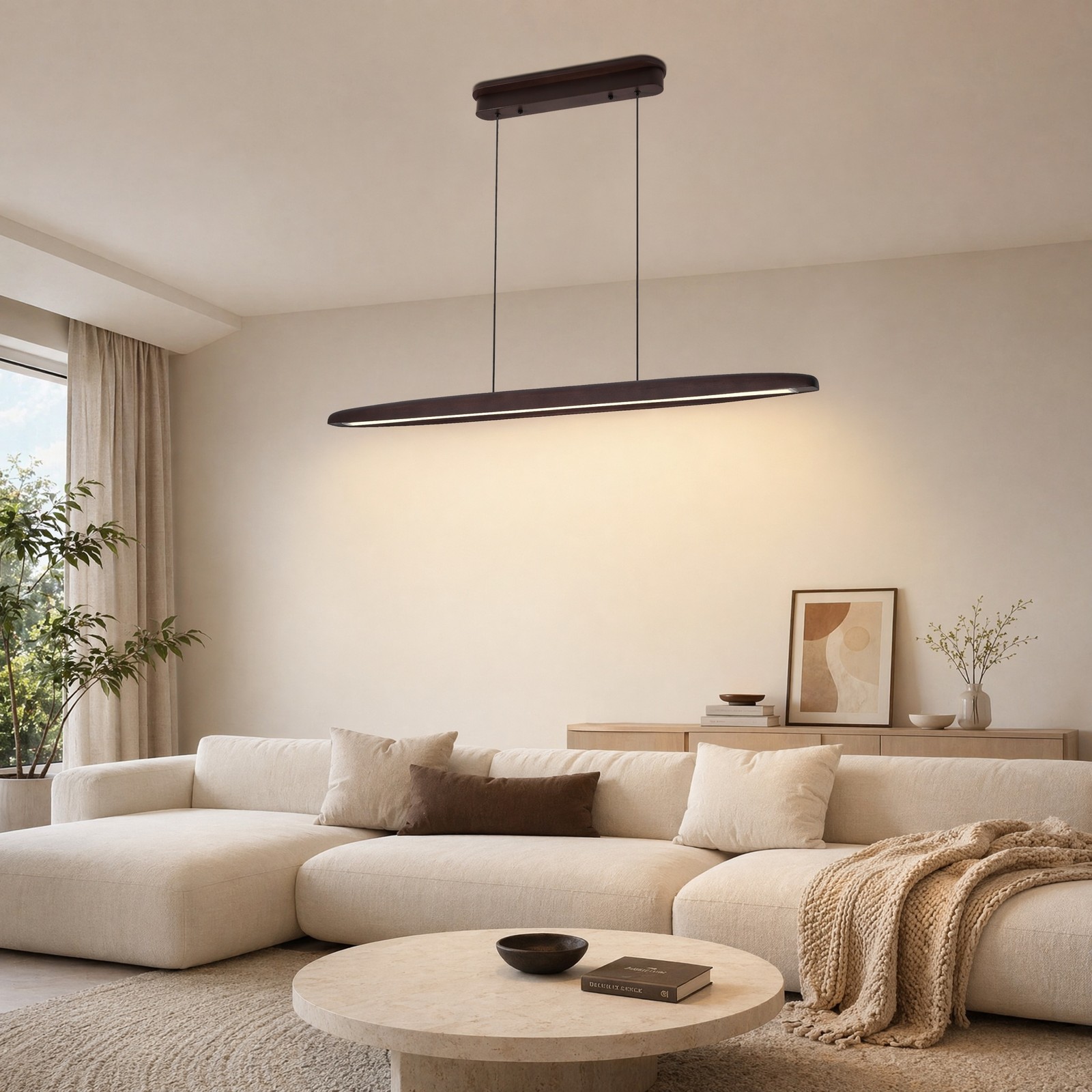 51 in Living Room Walnut Linear 3CCT LED Pendant Chandelier Remote Light Fixture gallery