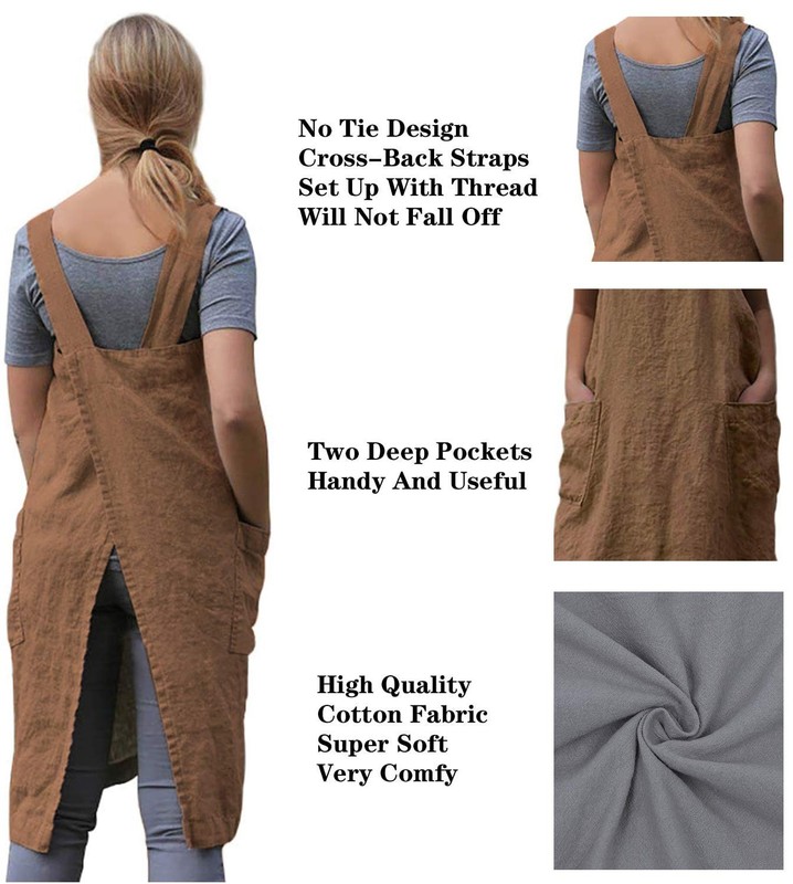Cross Back Apron with Pockets Kitchen Cooking Gardening Apron gallery