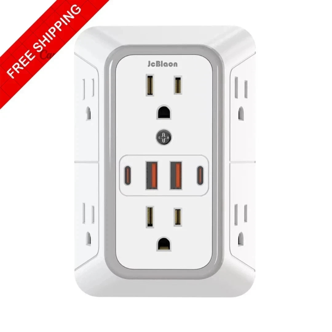 6 Outlet Extender Surge Protector Multi Plug Wall Adapter USB Charger Ports with gallery