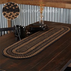 Table Runner Black & Tan Jute Primitive 13×48 Oval Striped Kitchen VHC Brands