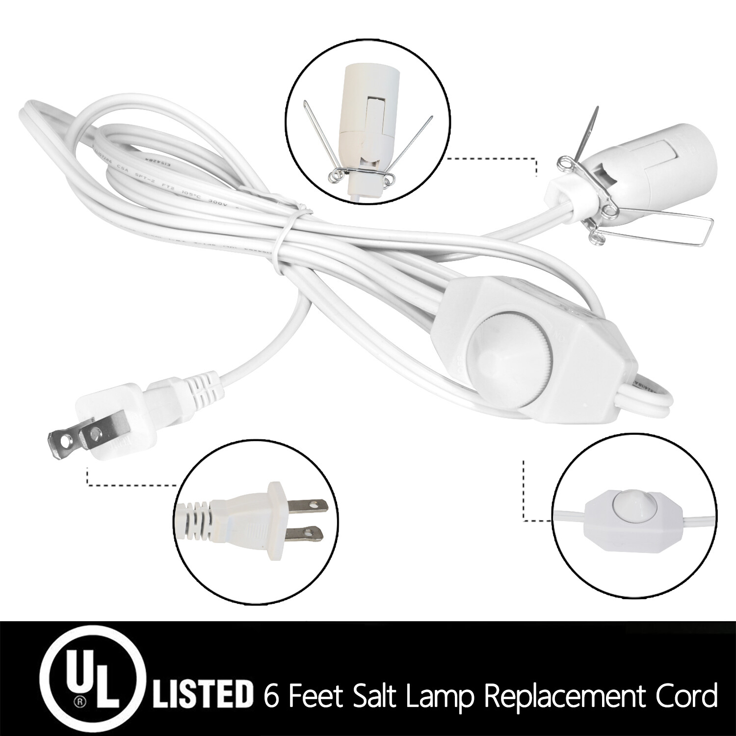 Betus Salt Lamp Cord with Dimmer Control - Power Cord with Dim Switch & Clip gallery