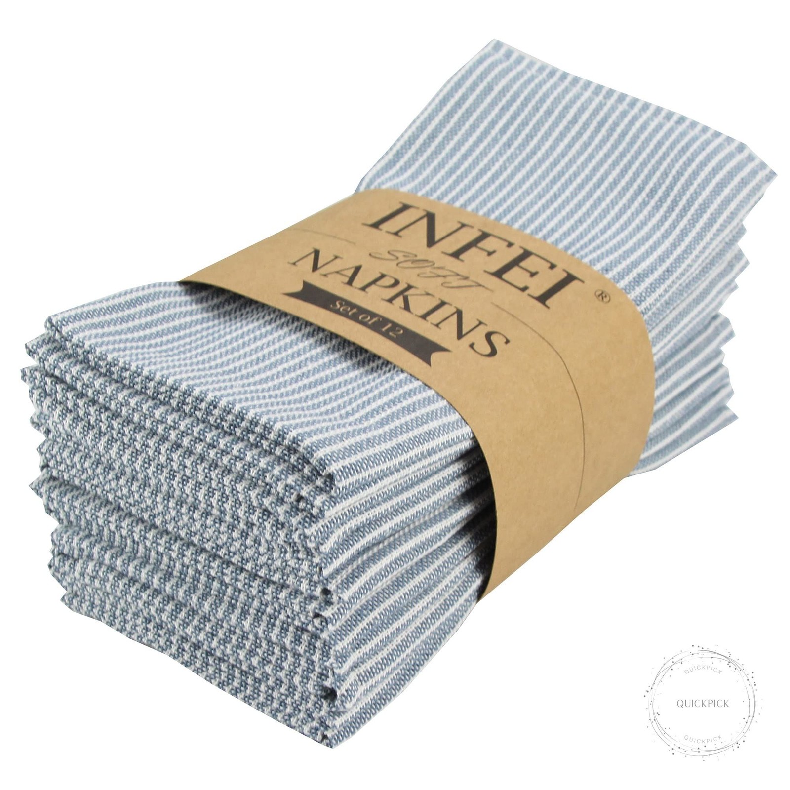 Narrow Striped Cotton Linen Blended Dinner Cloth Napkins Set of 12 (40 x 30 cm) gallery