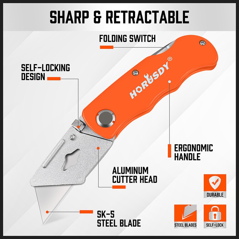 4-Pack Folding Utility Knife Box Cutter Extra 10pcs SK5 Quick Change Blades gallery