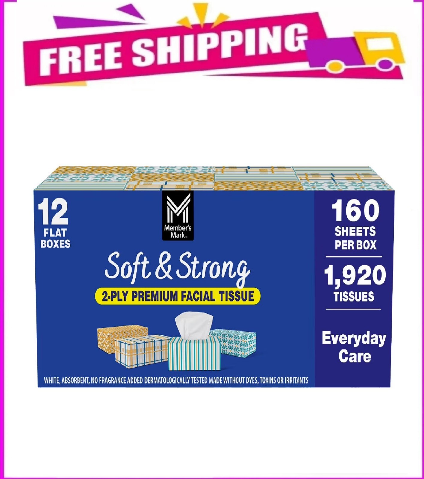 Member’s Mark Soft & Strong 2-Ply Premium Facial Tissues 12 Flat Boxes, 160 tiss gallery