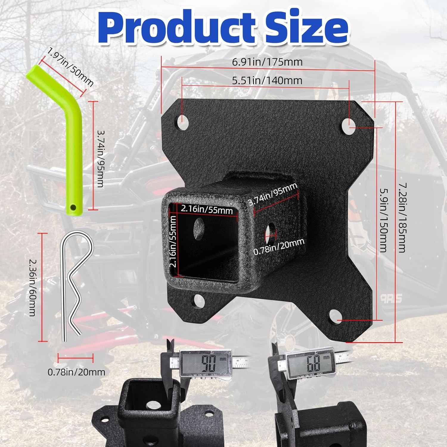 W&JWN 2" UTV Rear Receiver Hitch Compatible with Polaris RZR XP 1000/XP 4 1000 2 gallery