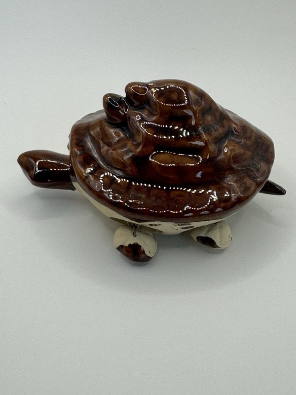 Hand-made Decorative Varnished CERAMIC Brown TURTLE with His Two Children gallery