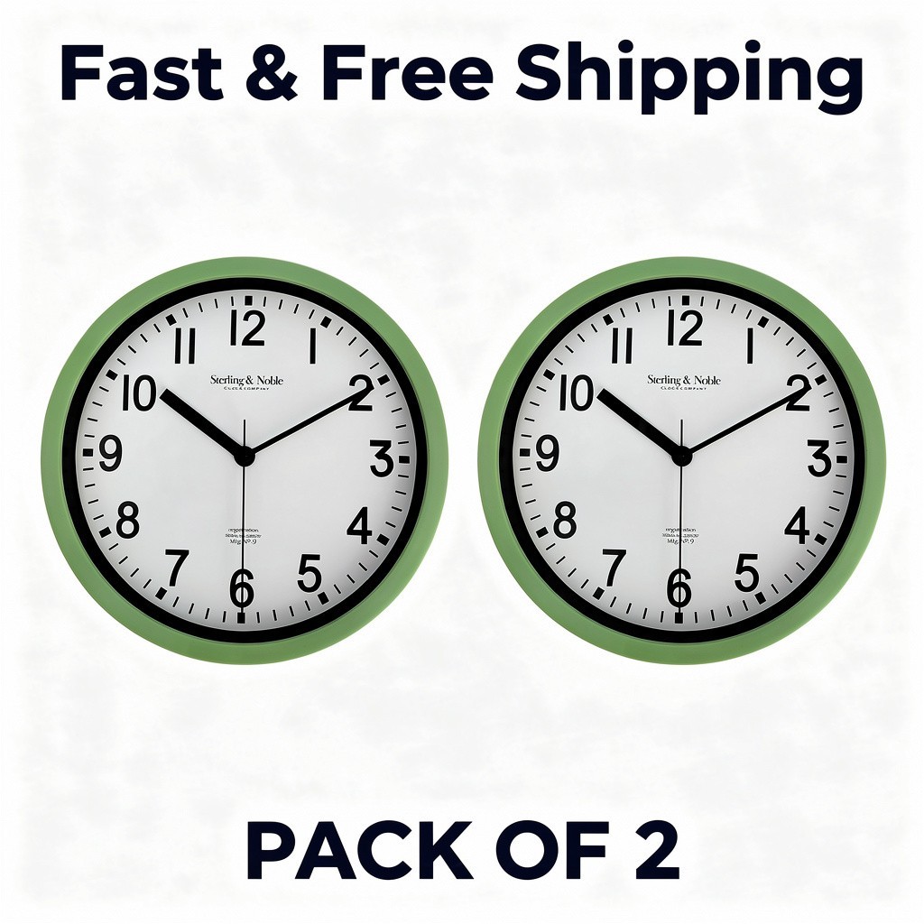 Mainstays Basic Indoor 8.78" Sage Analog Round Modern Wall Clock (2 Pack) gallery