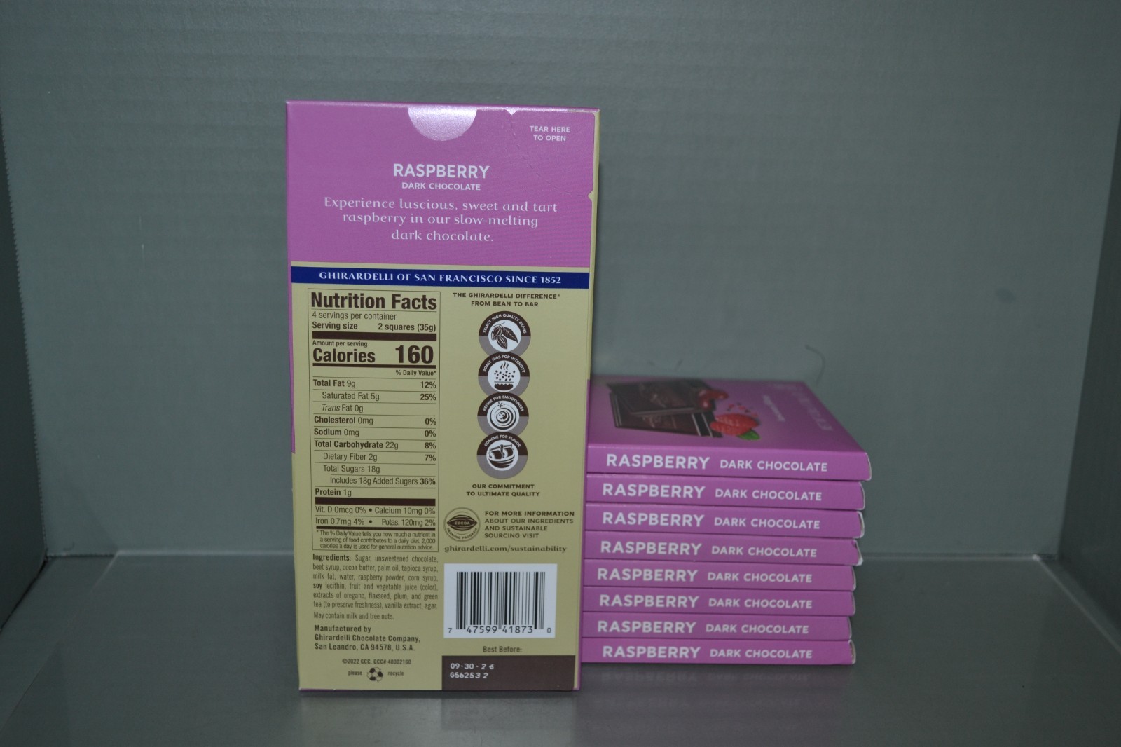 (9) Ghirardelli Dark Chocolate Raspberry Squares Bars, 4.8 oz Each, BB Date 9/26 gallery