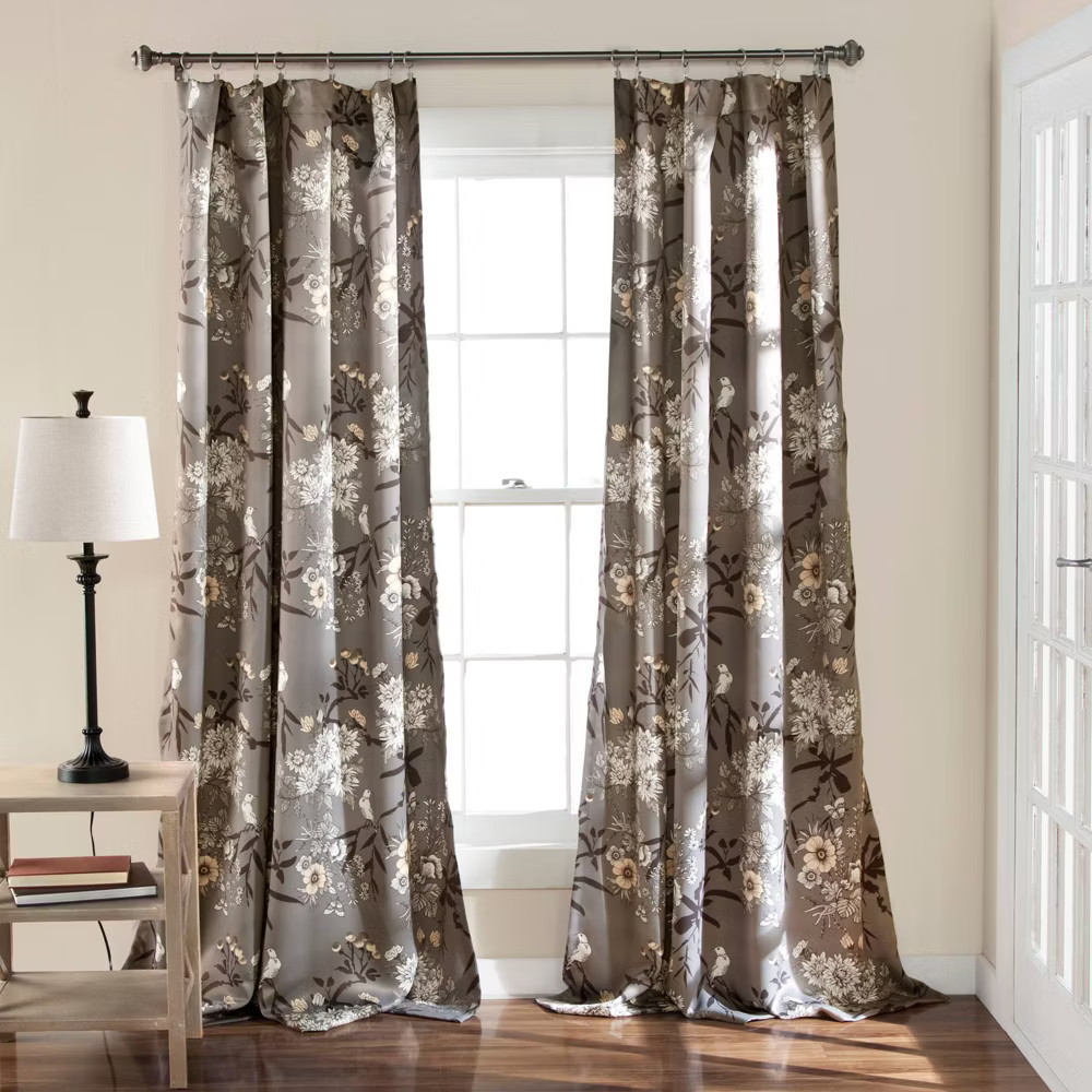 2pk 52"x108" Light Filtering Botanical Garden Curtain Panels Gray - Lush Décor gallery