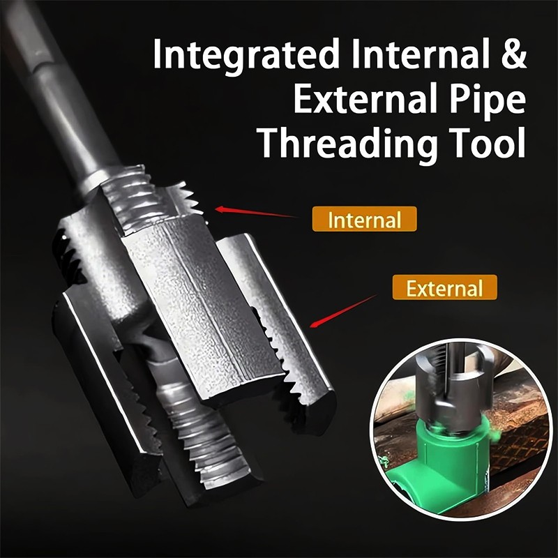 Integrated Internal & External Thread Cutting Tool Threader For 1/2" 3/4" Pipe gallery