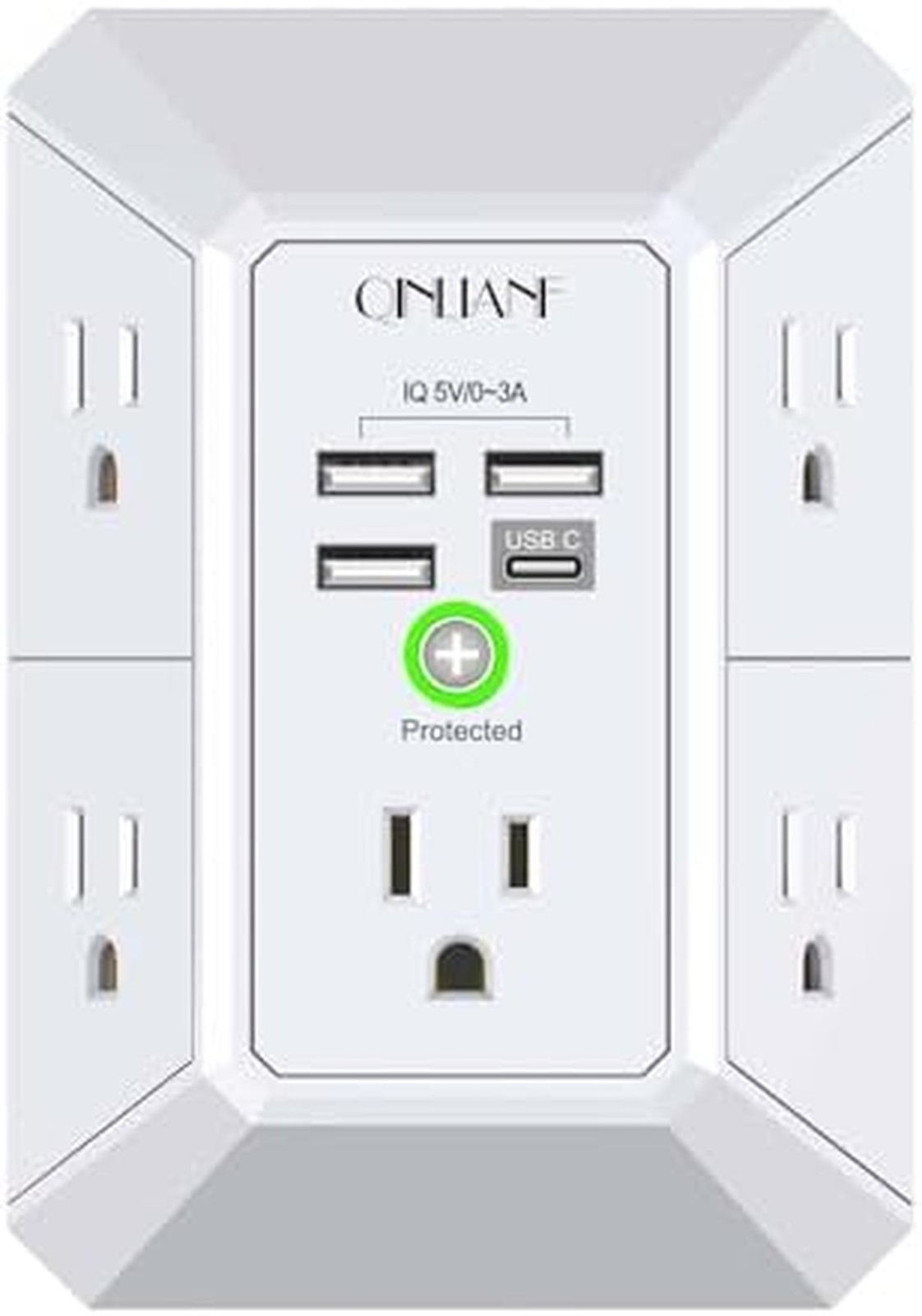 QINLIANF 5-Outlet Surge Protector Power Strip 4 USB 1680J 3-Sided Wall Charger gallery