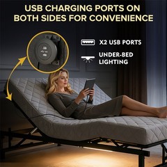 Queen Size Adjustable Bed Frame Bed Base with Head Foot Incline USB Ports Remote