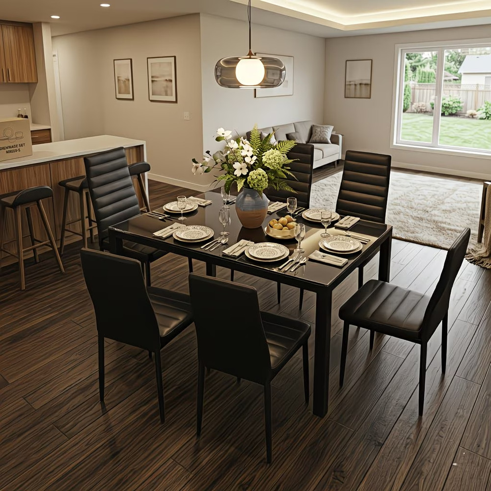 Modern 7pcs Glass Dining Table Set