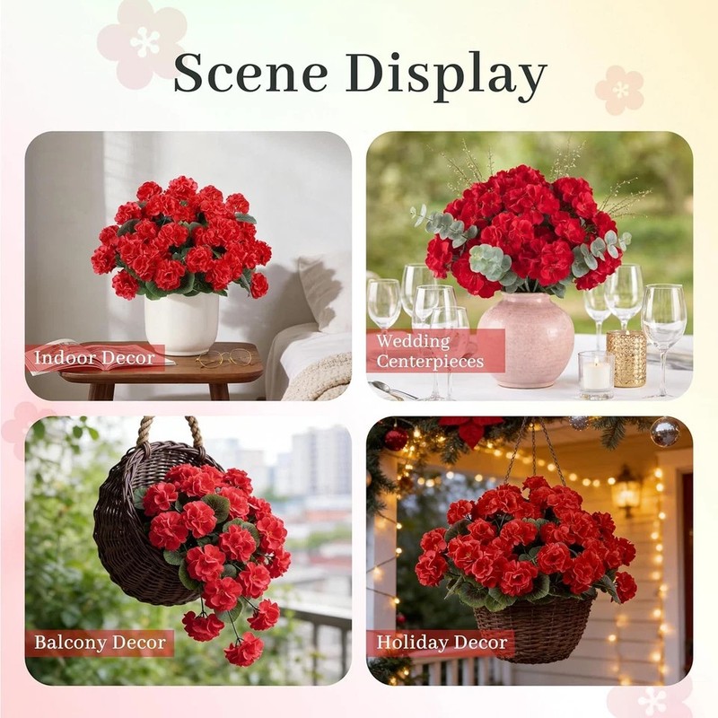 6 Pack Red Artificial Geraniums Flowers for Outdoors UV Resistant Faux Flowers f gallery