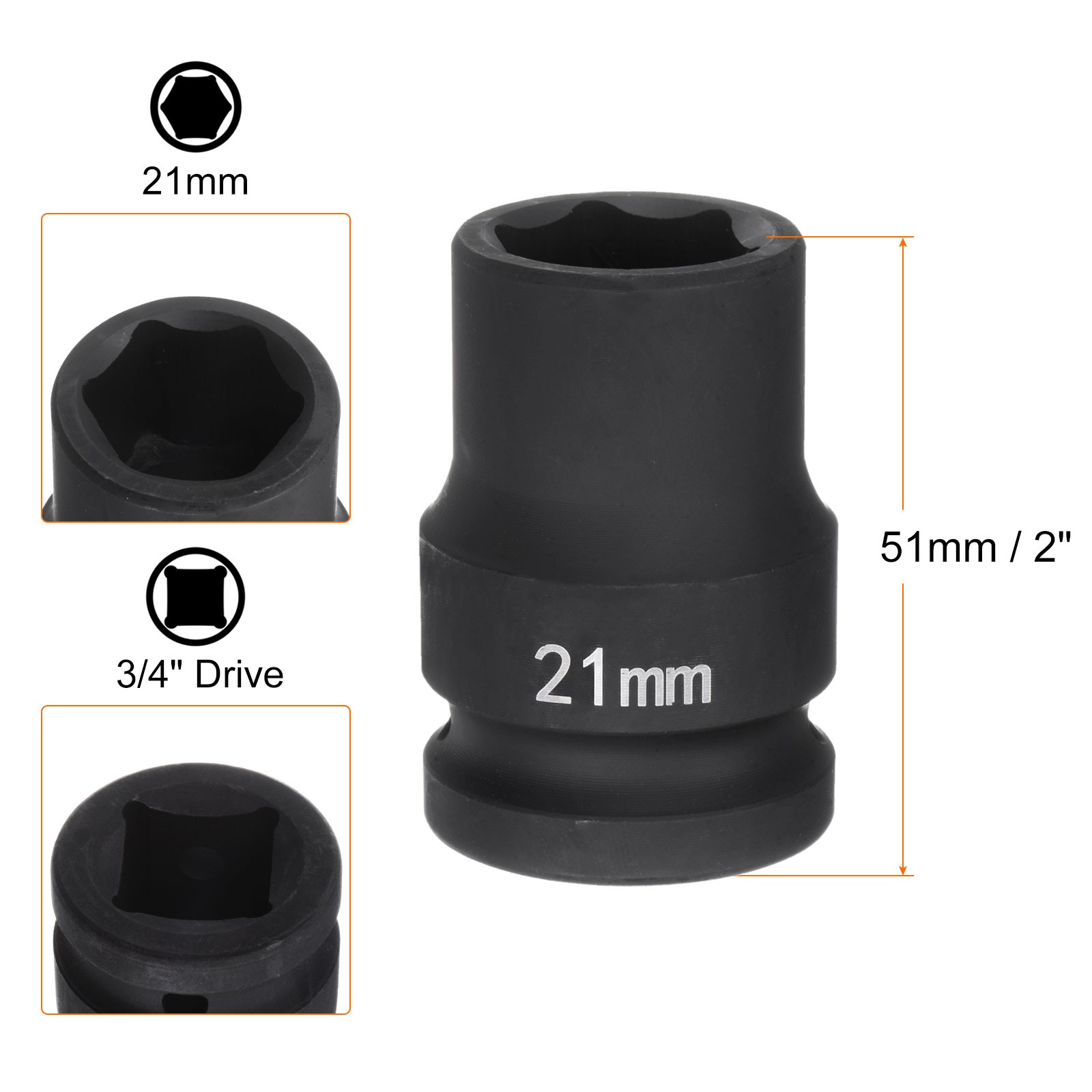 6-Point Impact Socket 3/4" Drive 21mm Metric 40Cr Impact Socket gallery