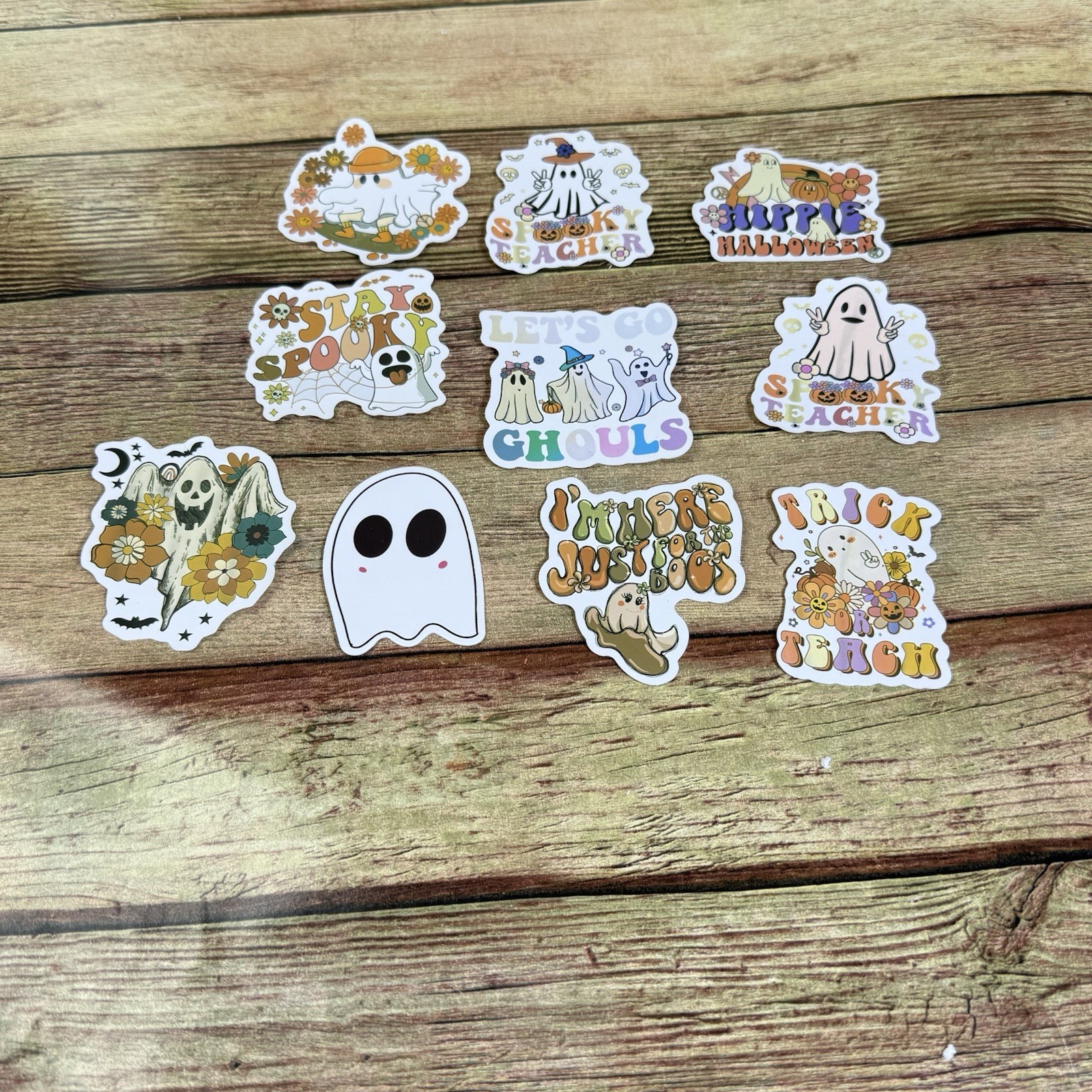 10 Retro Ghost Sticker Cute Halloween Water Bottle Decor gallery