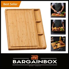 Reversible 17″ Bamboo Cutting Board with Juice Grooves and Compartment Design