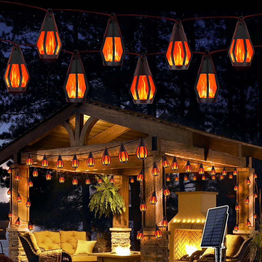 Solar String Lights for Outside, 21Ft Solar Gazebo Lights with 10 Flickering Fla