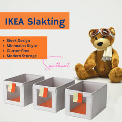 IKEA SLAKTING Organizer Boxes 3 Pack Grey Orange Kids Toy Closet Storage Baskets